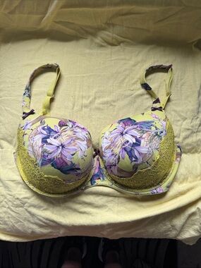 Cacique Yellow Floral Lace Underwire Bra